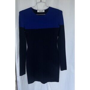 Diane von Furstenberg Colorblock Mini Dress Blue Bodycon Long Sleeve Size XS